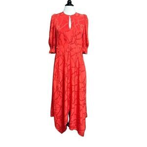Zadig & Voltaire  X Defile Red Asymmetric Ruffled Silk Crewneck Dress Size Med
